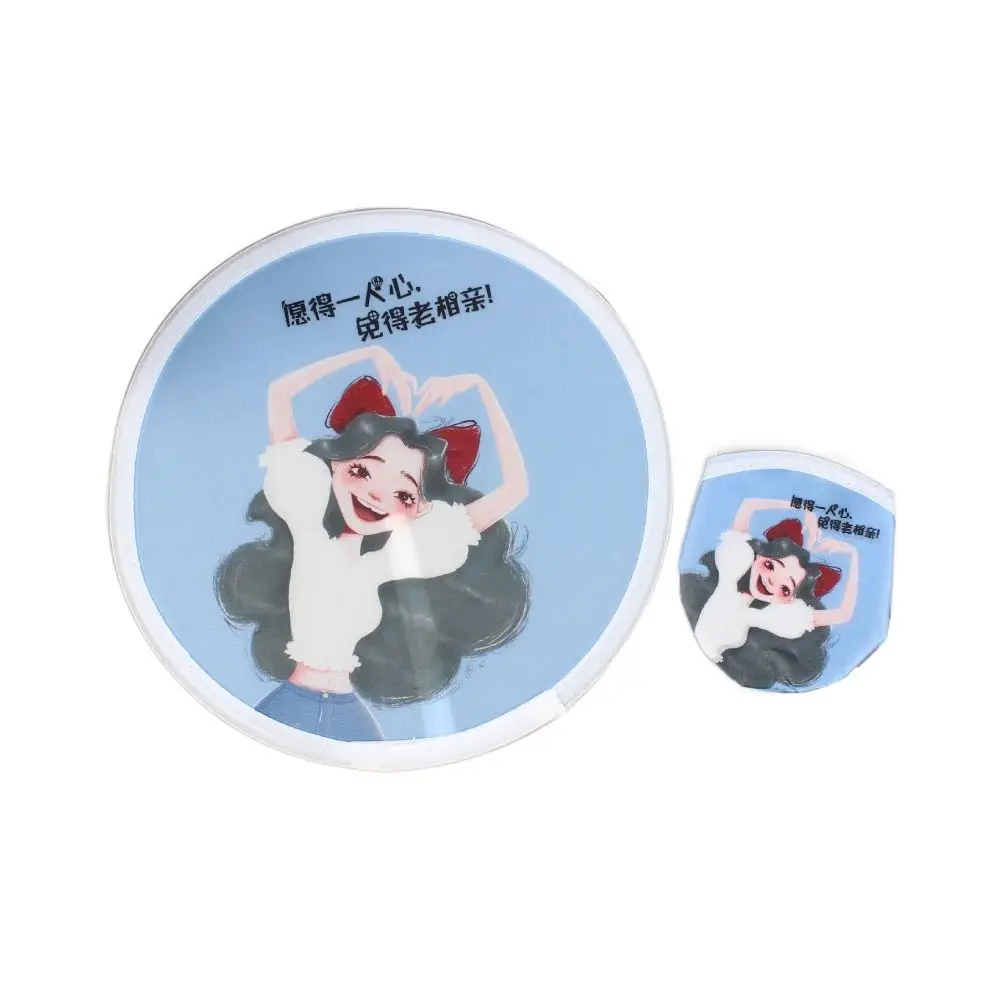 Circular Fan Decorative Mini Flying Disk Fan Round with Pocket Folding Fans Cartoon Collapsible Fan Hand Fan Summer