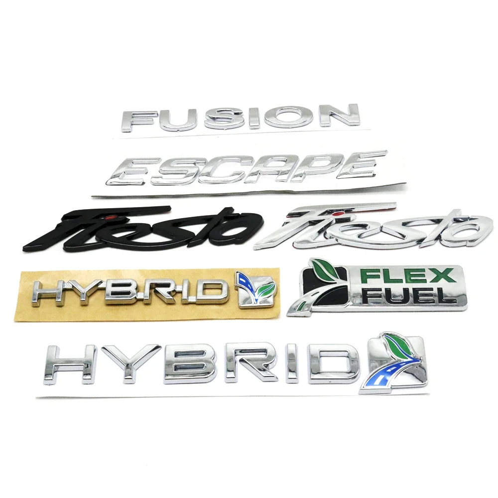 Emblema del logotipo del maletero trasero, insignia de la letra del portón trasero, pegatina para Escape Fiesta Hybrid Flex Fuel Mondeo Focus Fusion Edge Taurus Escort