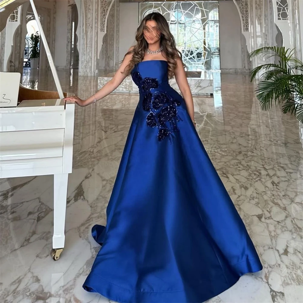 Customized Formal Dress Evening Saudi Arabia Strapless A-line Floor Length Sequin Sleeveless Bespoke Occasion Dresses Prom Gown