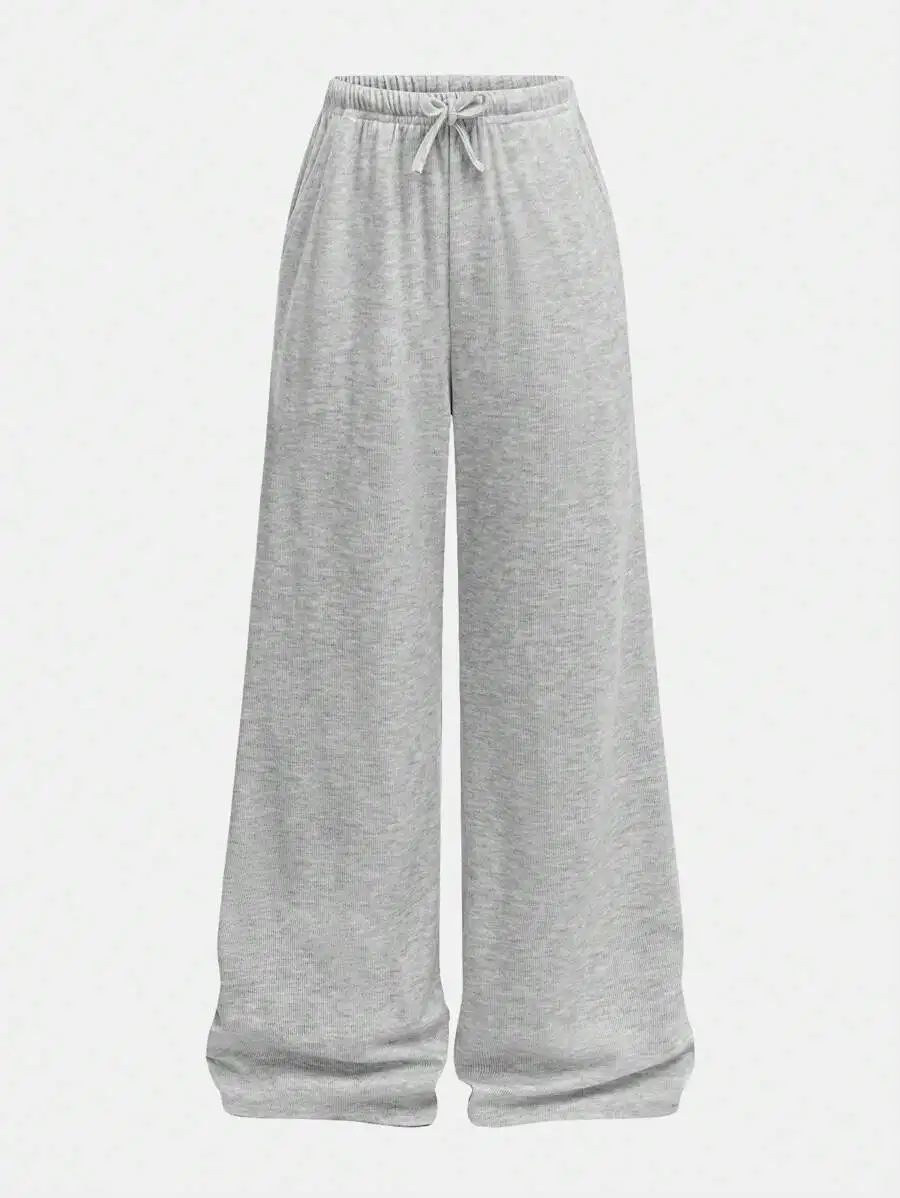 

Girls' Wide Leg Casual Sweatpants in Heather Gray, Elastic Waist with Drawstring