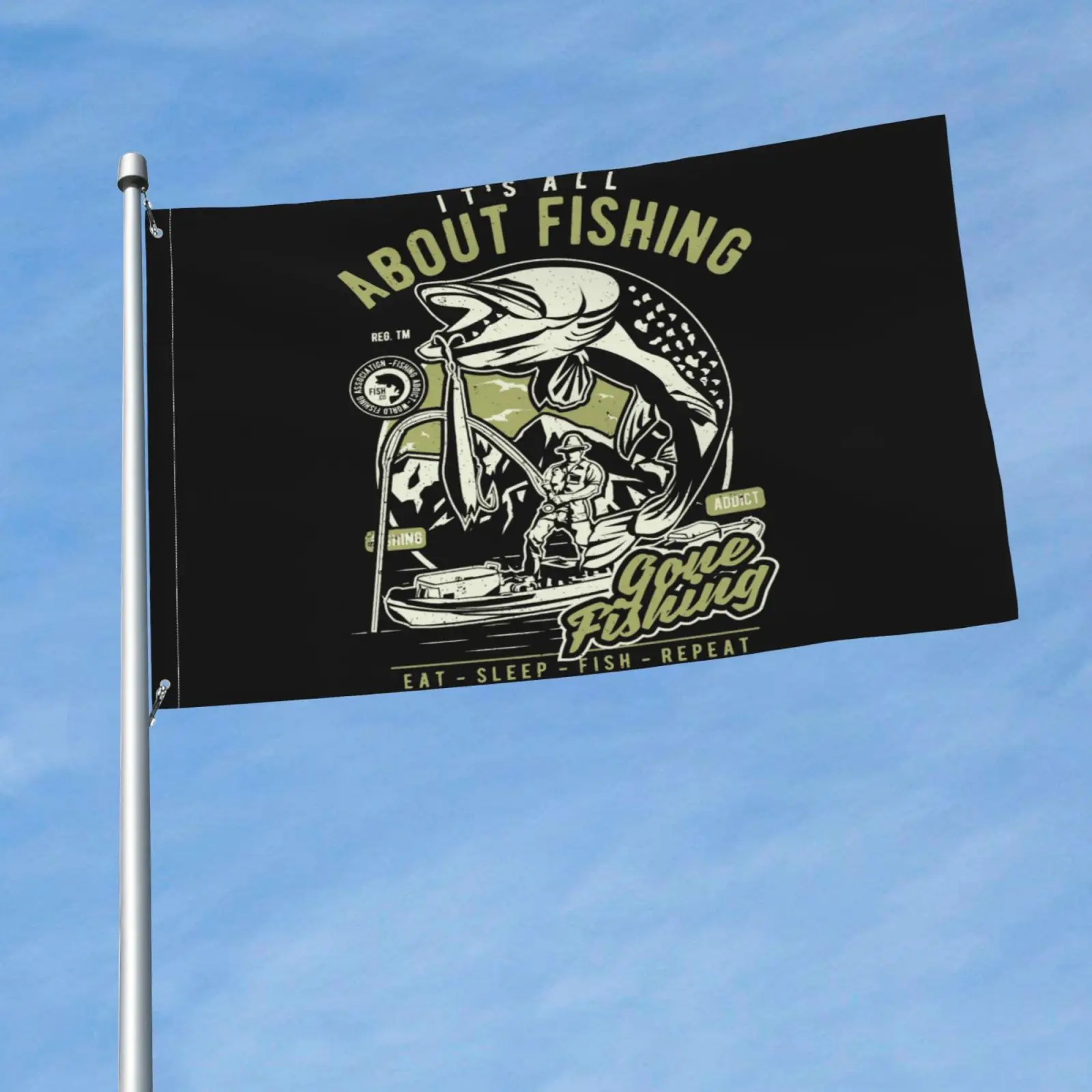 Black Gone Fishing Addict Gilden Bass Trout Fly Pike Flag Banner Home Decor Customize National Club Decoration