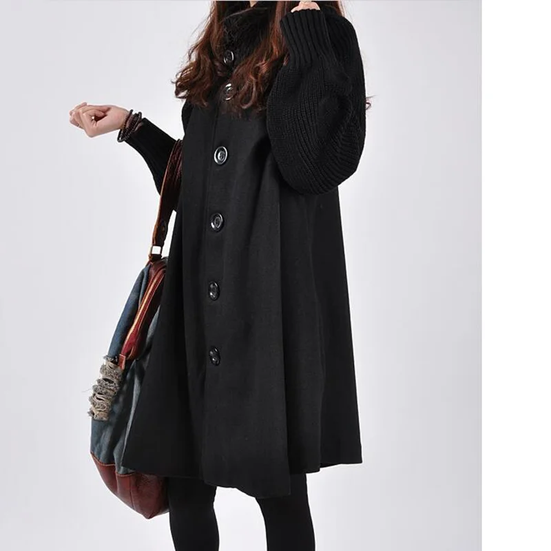 Korean Version Of Large Size Women Winter Coat  Long Loose Woolen Coat Cloak Wool Trench Coat