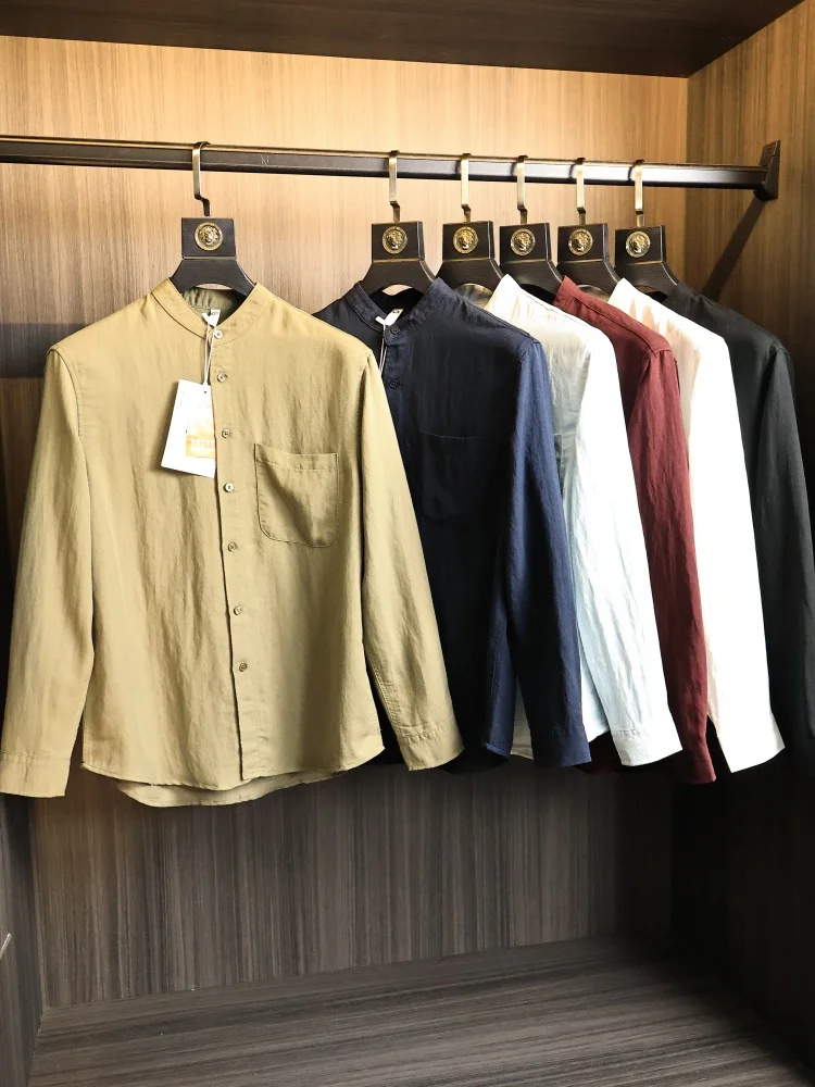 Linen Blend Men's Shirt Spring Summer Standard Fit Long Sleeve Casual Style Pure Color Breathable Business Shirt