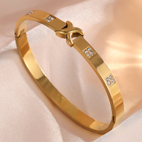 Yupsk 18K Gold Color Stainless Steel Bracelet for Women Zircon Inlaid X-shaped Design Cuff Bangle Waterproof Jewelry Gift