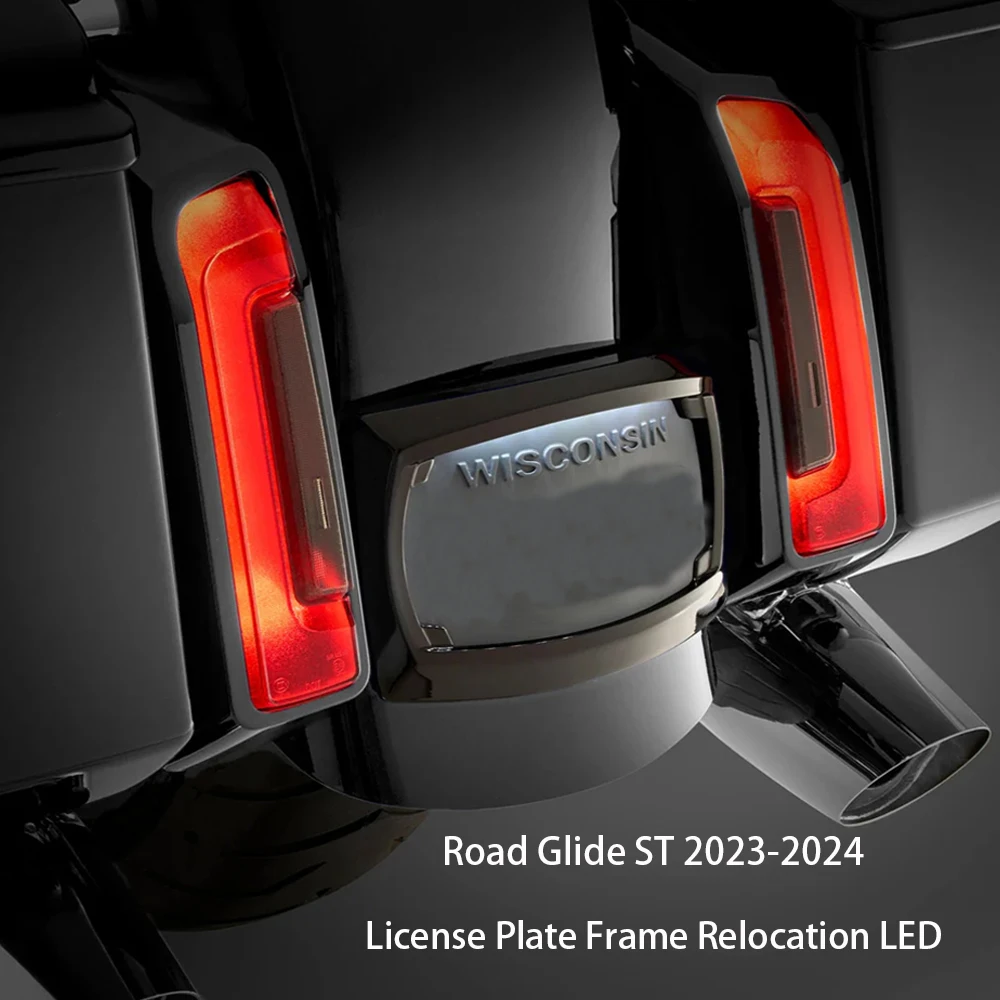 

For Harley 2023-2024 Road Glide ST Electra Glide CVO Street Glid NEW Motorcycle Curved License Plate Frame Relocation LED Light