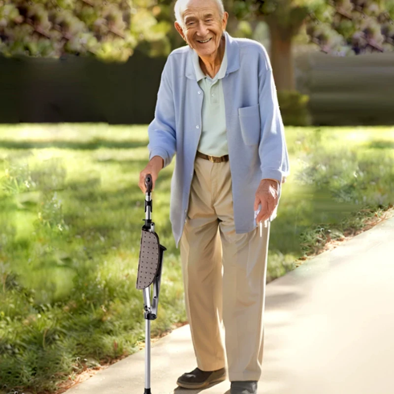 Quality Aluminum Alloy Foldable Walking Stick with Seat Multifunctional Cane with LED Lamp Adjustable Elderly Crutch with Stool