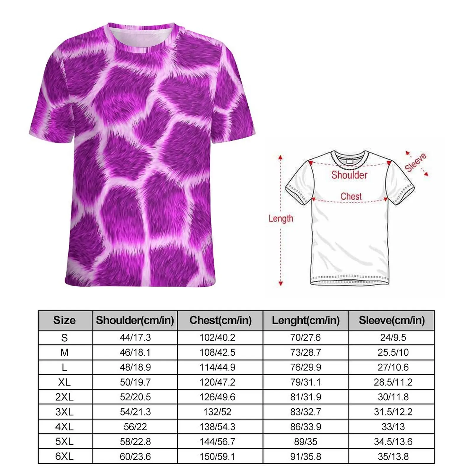 Fuchsia Giraffe Print T-Shirt  Male Popular T Shirts Summer Design Tees Short Sleeve Casual Oversize Tops Gift