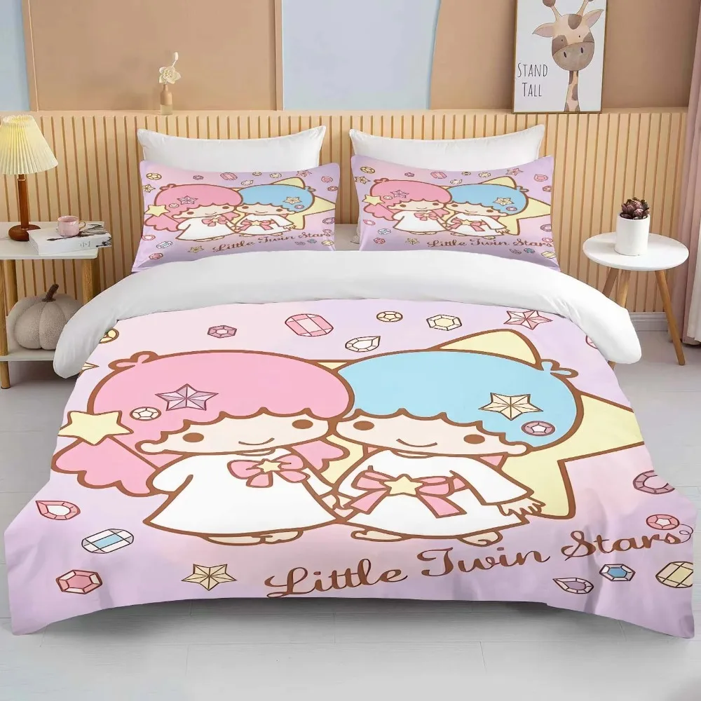 Imagem -02 - Sanrio Little Twin Stars Bedding Grupo Microfibra Bed Grupo Capa de Edredão para Adulto e Bebê Fronha Japonesa Peças