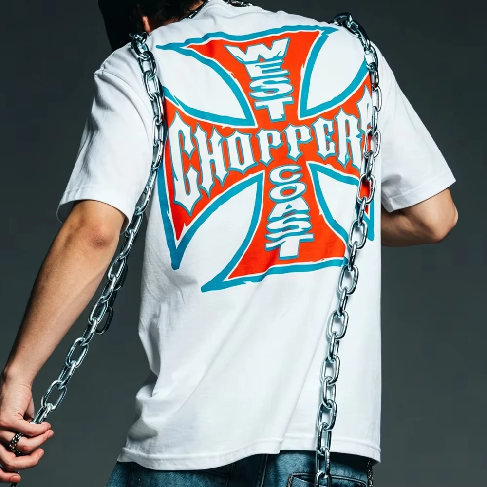 2026 New Pop Family Matching Oversized Unisex Streetwear T Shirt West Coast Chopper Retro Cross Biker Back Print Graphic Tee