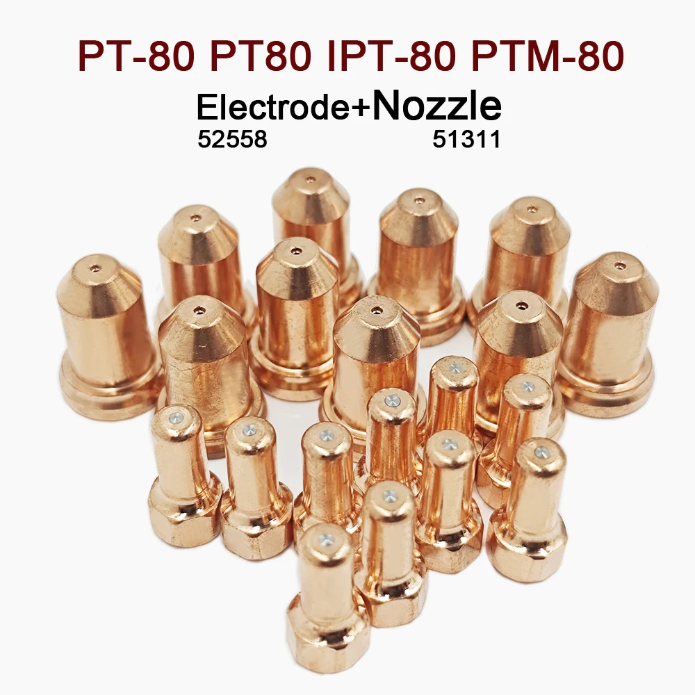 5/10/20/40pcs PT-80 PT80 IPT-80 PTM-80 Electrode 52558 Nozzle 51311 1.0mm/1.1mm/1.2mm/1.3mm Fit Plasma Cutter Torch Consumables