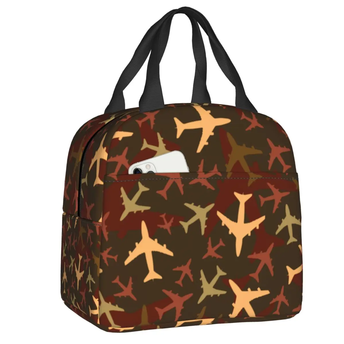 Custom Aviation Airplane Pilot Camouflage Insulated Lunch Bag for Work School Waterproof Thermal Cooler Lunch Box Women Kids