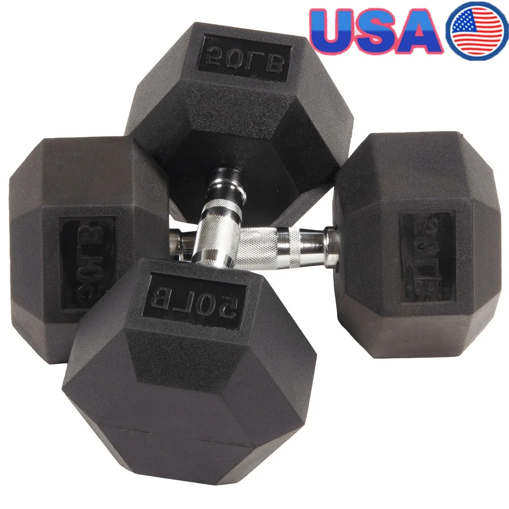 

Rubber Hex Dumbbells 50 lbs Pair Non-Slip Knurled Handle Weight Training Exercise Equipment Home Gym Fitness