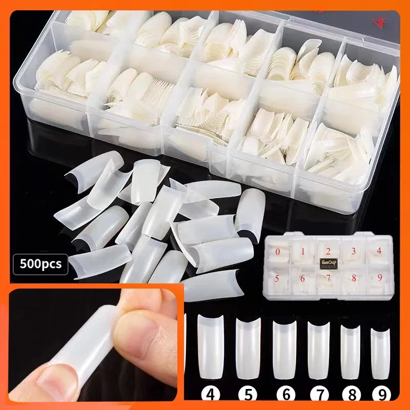 500pcs/Box Natural Style Nail Capsules Artificial Tips Full Cover Nails French Manicure False Nail for Beauty Salon Women