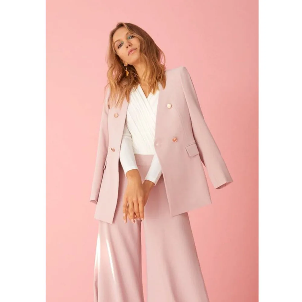 Inteligente rosa roupas de grife feminino luxo duplo breasted 2 peças jaqueta calças ternos femininos escritório banquete senhora blazers conjuntos