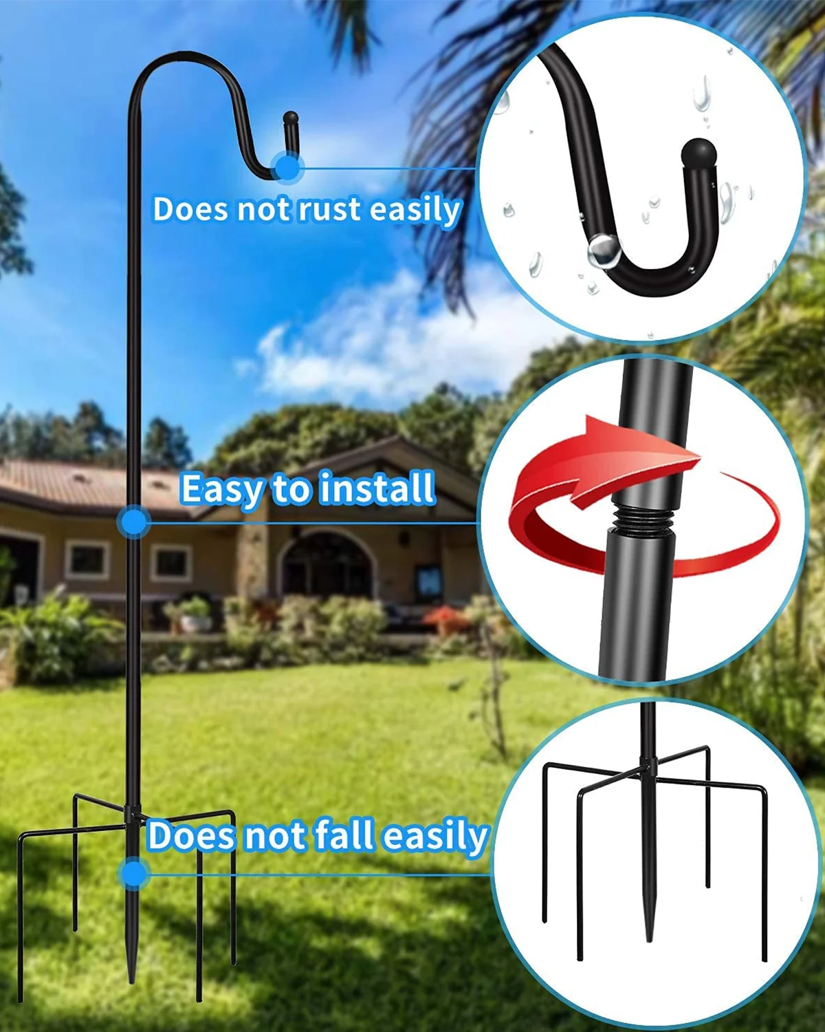 

Shepherd Hook for Outdoor with 5 Prong Base, 2PCS 48&60 Inches Garden Bird Feeder Pole for Hanging Bird Feeder