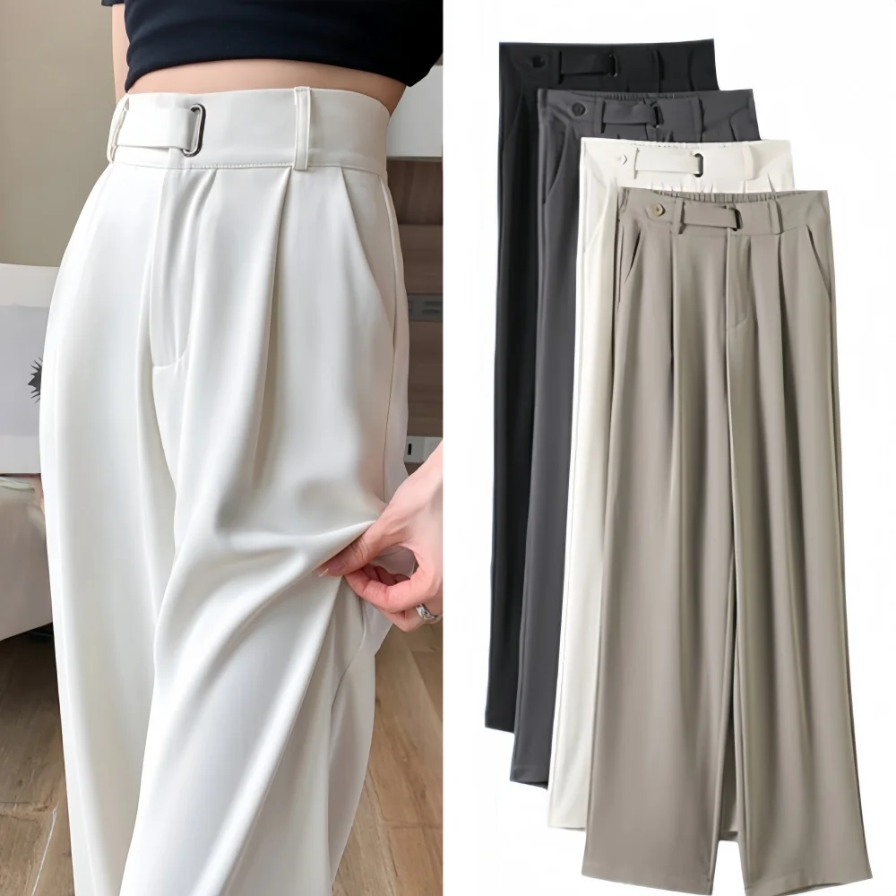High Waist Solid Loose Women's Wide Leg Pants 2026 New Spring Summer Button Elegant Straight Full Length Trousers Female