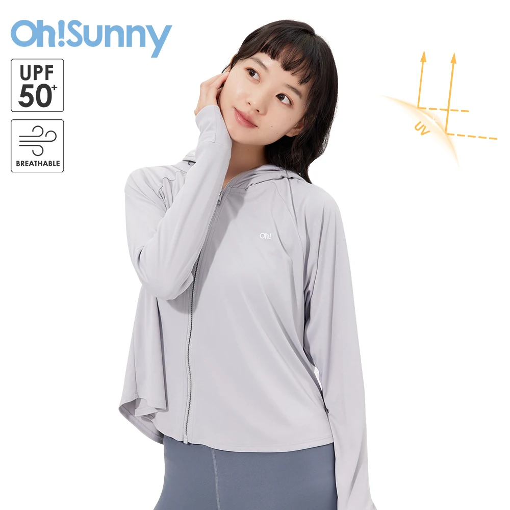 OhSunny Women Anti-UV Coats Hooded Clothing Sun Protection with Strip Loose Breathable Long Sleeve Sport Cycling Jacket