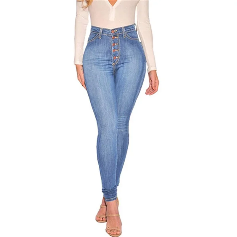 Mode einreihige Spleiß Jeans mit hoher Taille Frauen Slim Fit Jeans hose weiblich sexy Hüftlift dünne Bleistift hose wasch bar