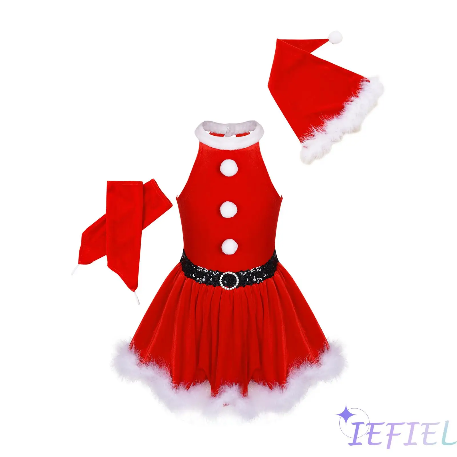 

Kids Girls Christmas Mrs Santa Claus Velvet Dress Stage Ballet Performance Dance Costume Xmas Party Princess Tutu Gown Dress