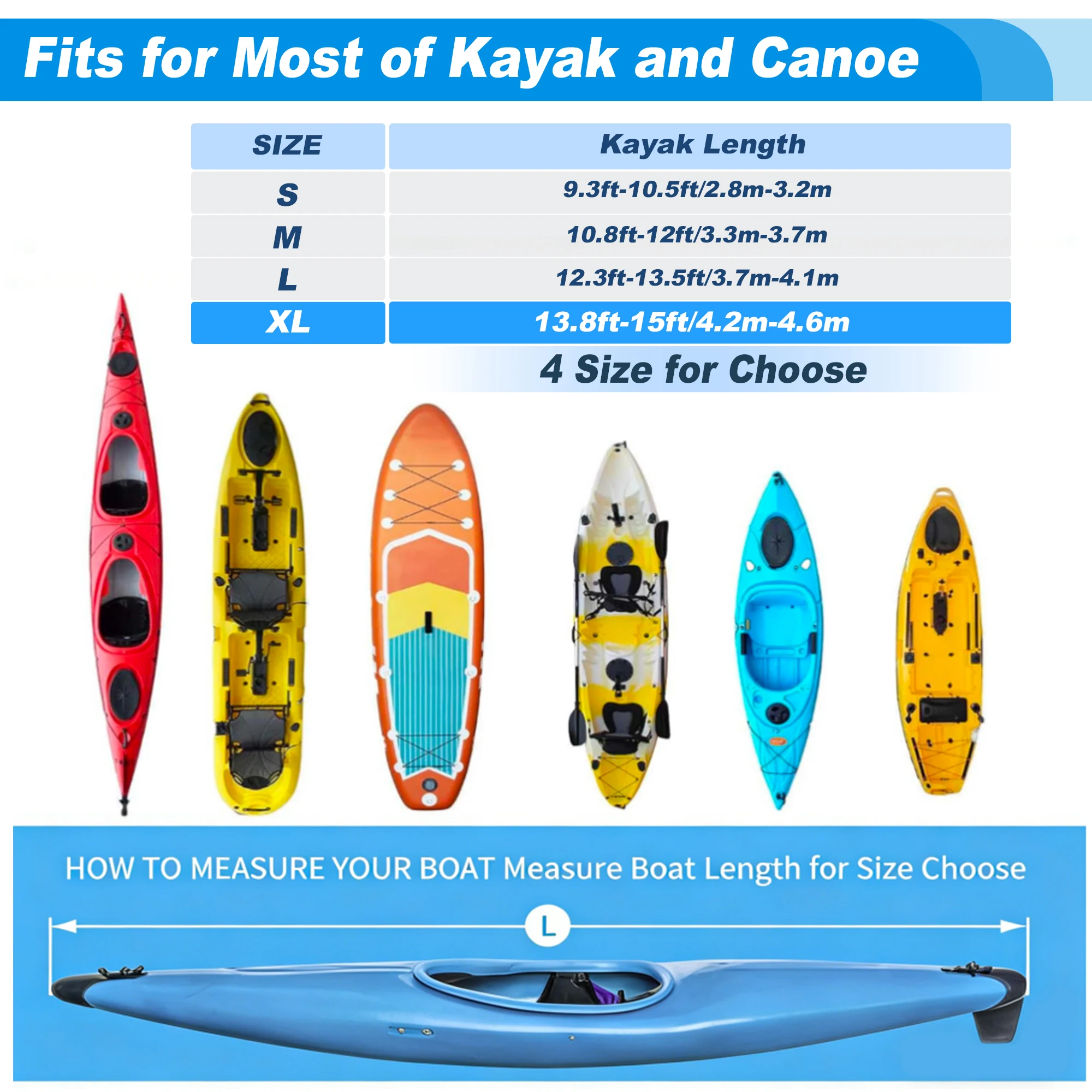 Universal Kayak Cover Canoe Boat Waterproof UV Resistant Dust Storage Cover Shield Kayak Accessories for 9.3ft to13.5ft Canoe