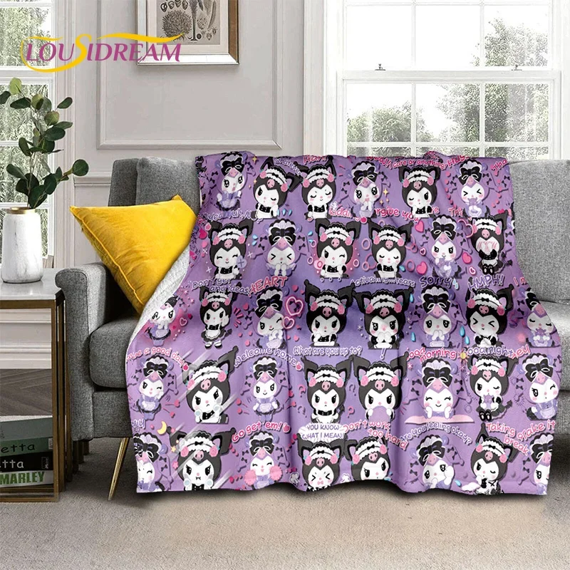 29 Style Cute Kuromi Cartoon Sanrio Cat Blanket,Flannel Soft Throw Blanket for Home Bedroom Bed Sofa Picnic Office Kid Gift Girl