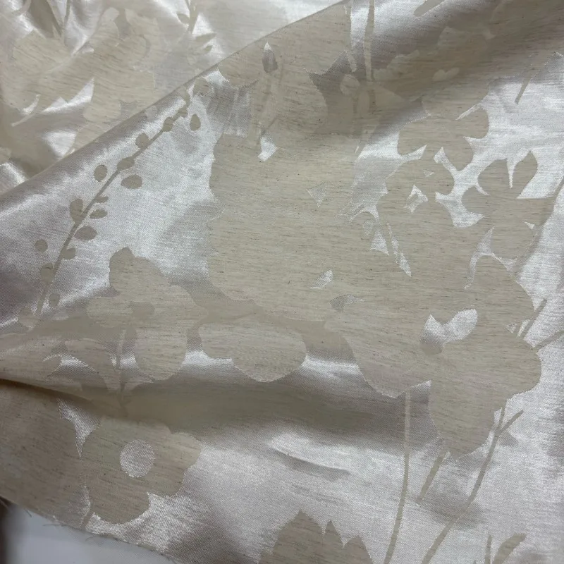 

Beige Base Linen Acetate Jacquard Satin Fabric New Chinese Style Qipao Soft Wrinkle Resistant Top Shirt Summer Fashion Fabric
