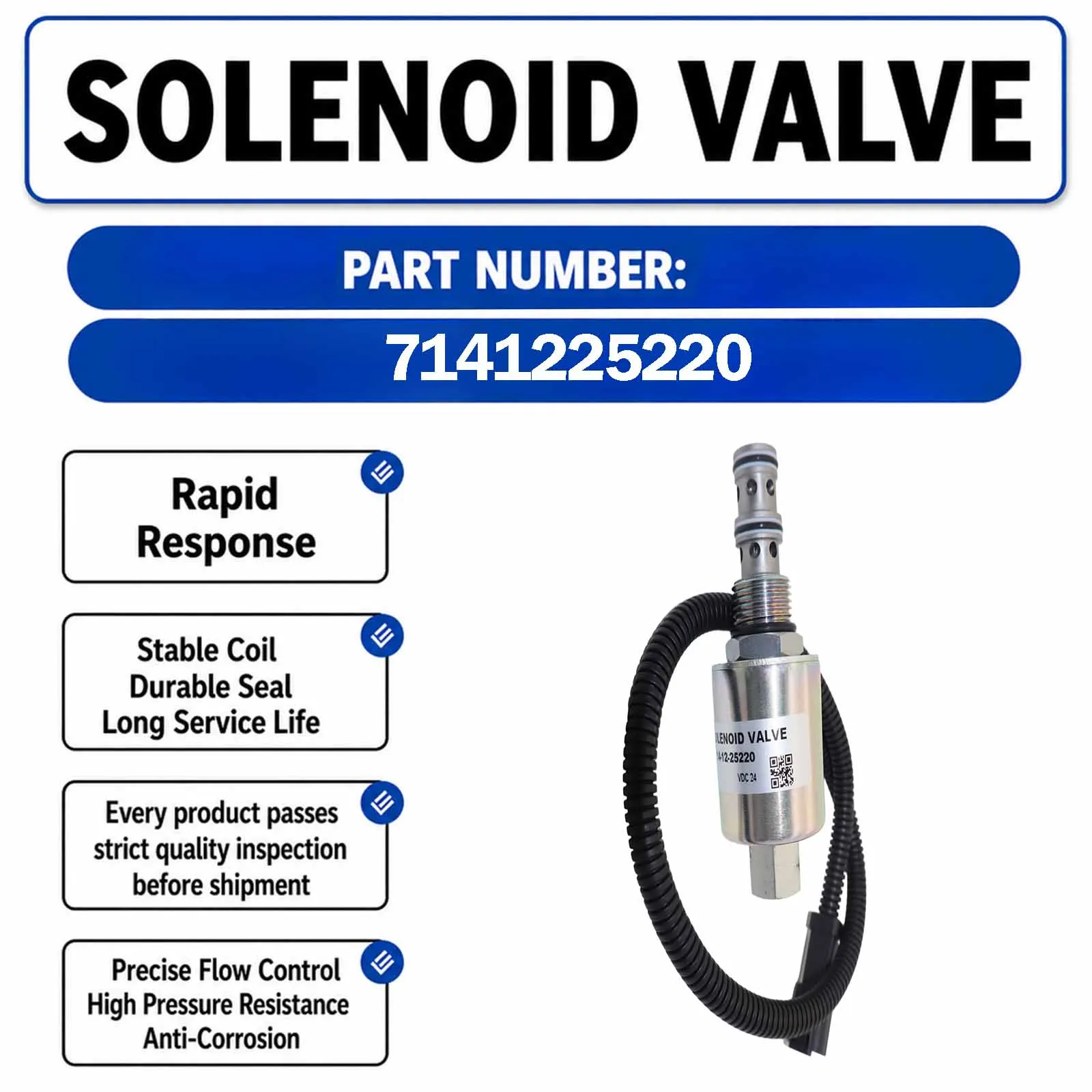 714-12-25220 7141225220 24V Solenoid Valve For Komatsu WA270-8 WA320-7 WA320-8 WA380-5 WA380-6 WA400-5 WA430-5 WA430-6 WA470-5