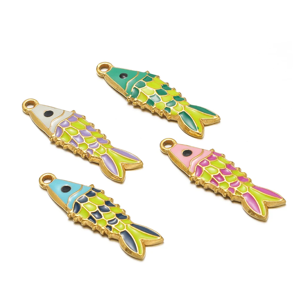 

5 шт., нержавеющая сталь 26x8 мм, подвески в виде рыбок, эмалированные золотые подвески для DIY ювелирных изделий, ожерелья для девочек, серьги, фурнитура, оптом