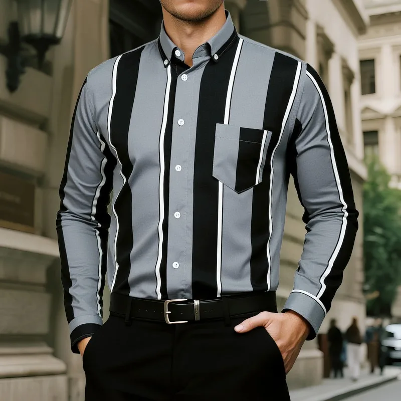 

Brand Striped Long Sleeve Shirts Men's Autumn Slim Fit Casual Business Dress Shirt Social Office Men Clothing Large Size M-5XL