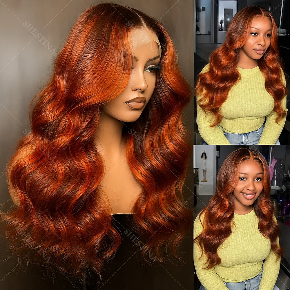 

Обновление # 4/350 Выделите Ombre Ginger Mix Коричневые парики в полоску Skunk Человеческие волосы Вьетнамские без шелка Объемная волна 5x5 Парики фронта шнурка