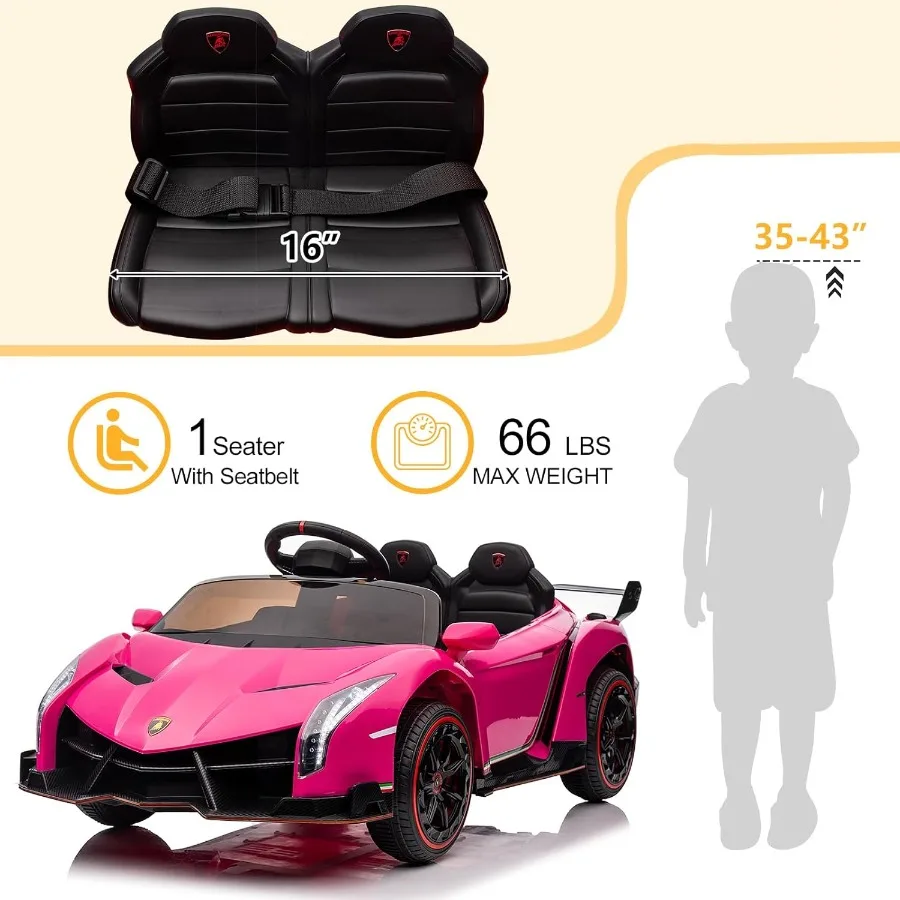 Carro de passeio de 12V, Lamborghini Veneno licenciado por veículo elétrico para crianças, brinquedo de carro alimentado por bateria com controle de pais, porta hidráulica