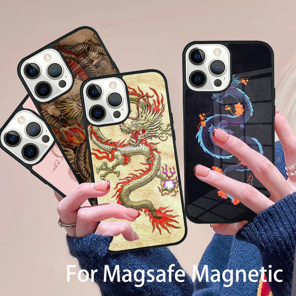 

Fashion Chinese Vintage Dragon Phone Case Magesafe Magnetic Wireless Charge Cover For IPhone 16 11 12 13 14 15 Pro Max Plus Mini