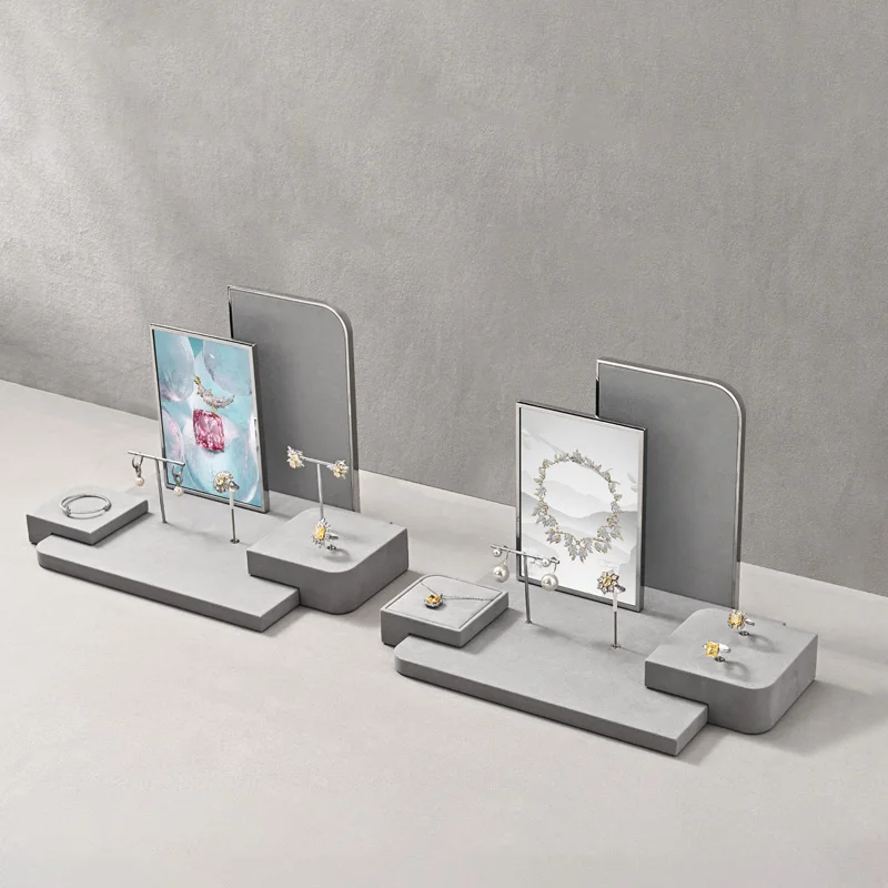 WoodTen Gray Jewelry Display Props Ring Earring Bracelet Organizer Tray Pendant Necklace Jewelry Display Stand Showcase Holder