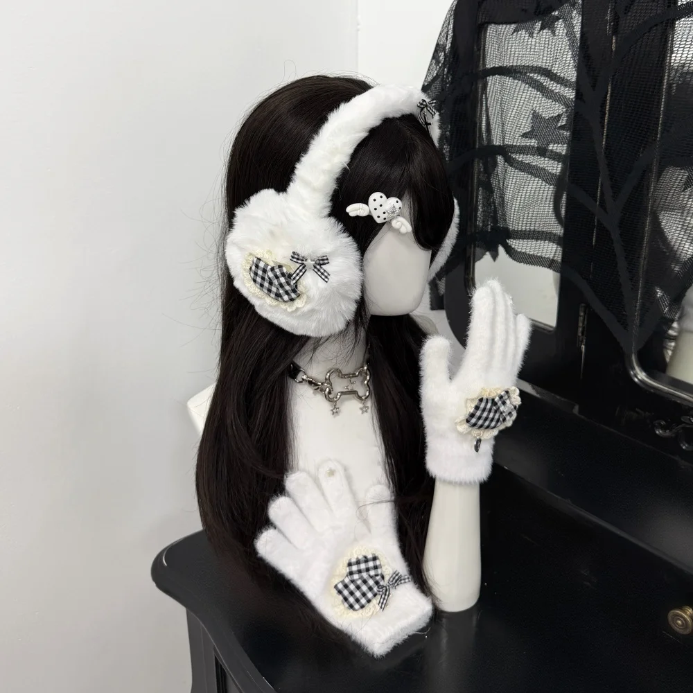 Y2K Subcultural folding plush Gothic Earmuff Sweet Korean girl Grid cycling skiing ear protection Outdoor decorative accessories