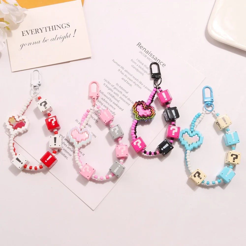 سلسلة مفاتيح لتزيين غطاء سماعة الأذن ، علامة استفهام ، كتلة بناء ، لون خالص ، أكريليك ، ملون ، ملحقات حبات الأرز