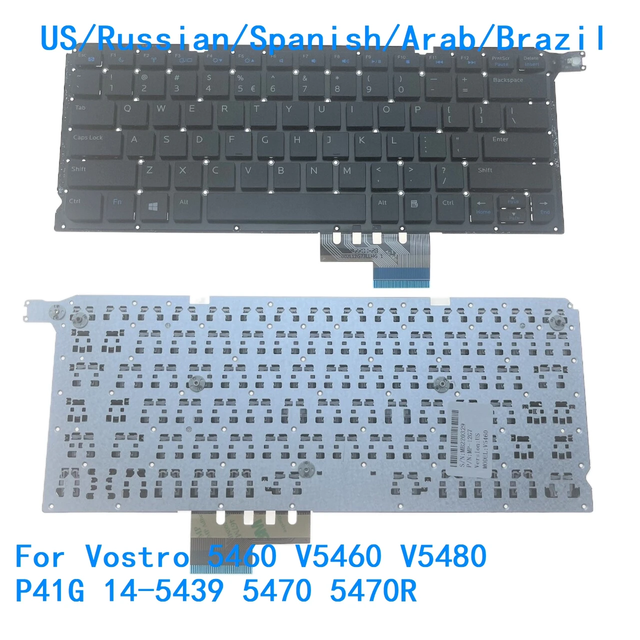 Novo teclado de idioma eua, russo, espanhol, árabe, brasil, para dell vostro 5460 v5460 v5480 p41g 14-5439 5470 5470r MP-12G7