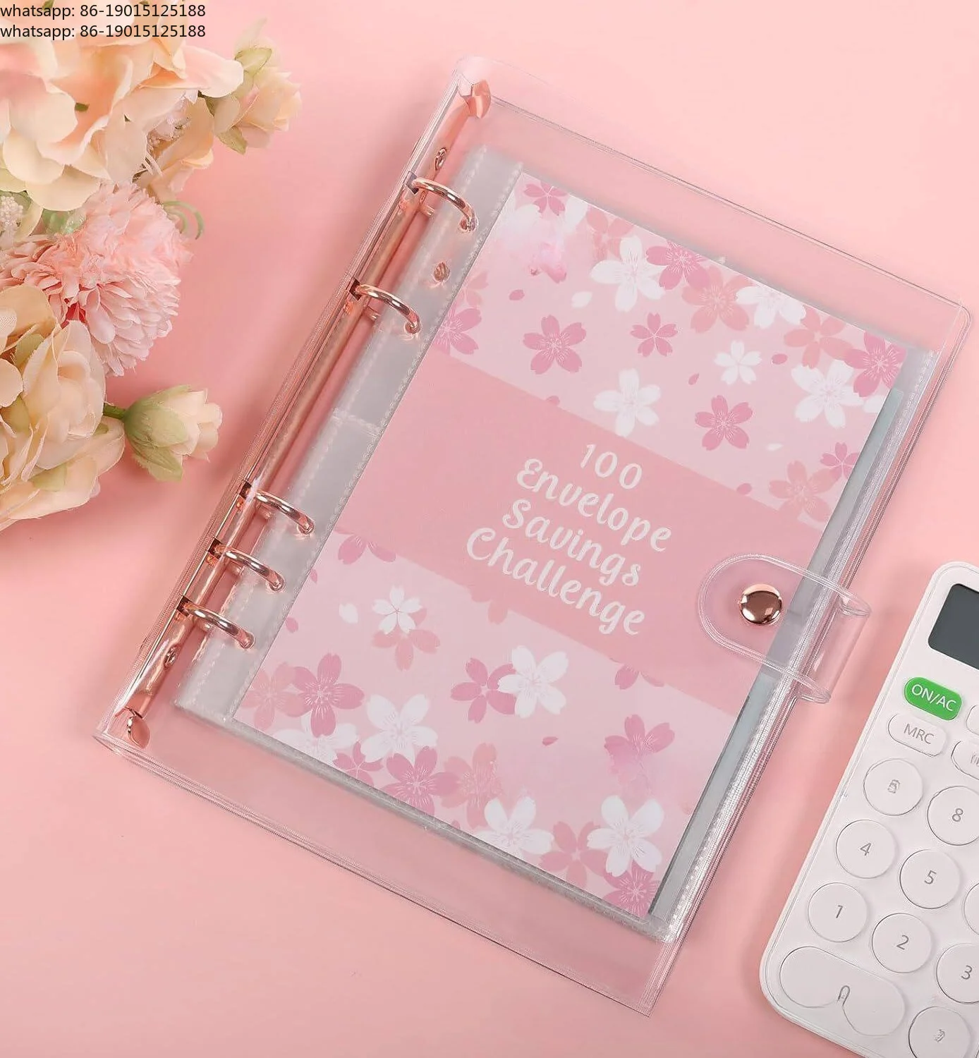 2026 Cross-border New Challenge This loose-leaf 100-day savings book clip pink petal money-saving envelope manufacturer