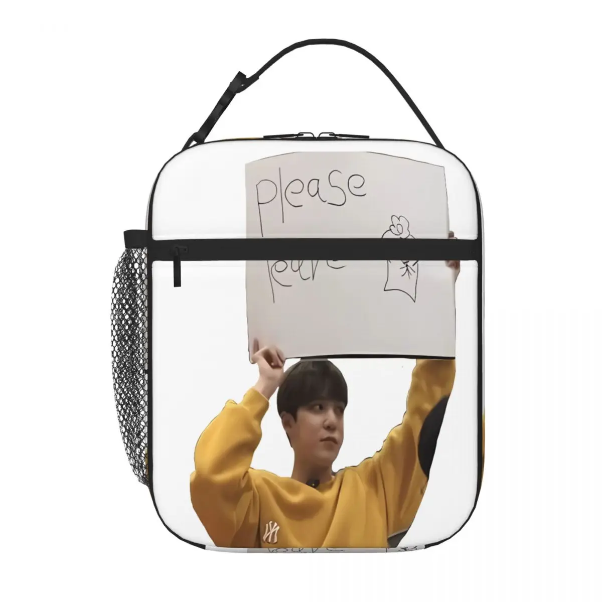 Bestselling Cute Ateez Yunho Brown Hair Please Leave Feminine Canvas Lunch Bag Open Air Meal Snack Bag