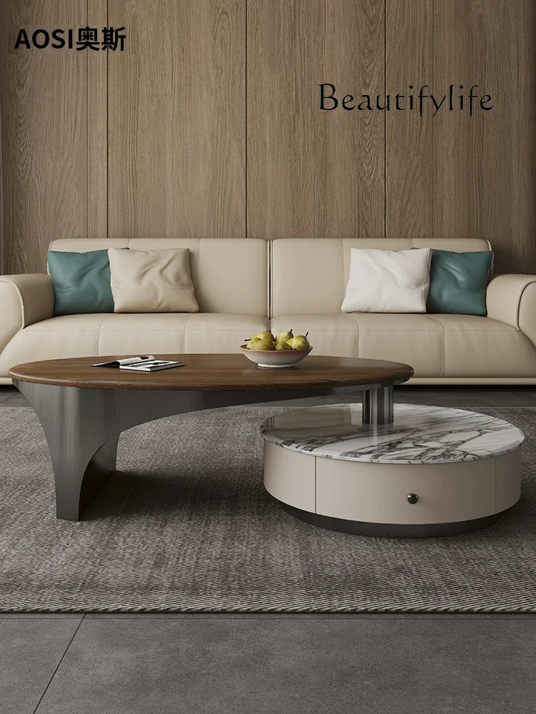 

журнальный столик Light Luxury Natural Marble Tea Table Designer High-End Living Room Walnut Vintage Tea Table