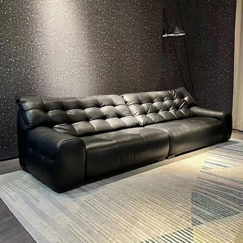 

Italian minimalist straight row first layer cowhide sofa designer small apartment black cat scratching leather