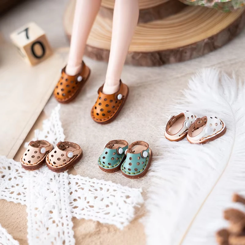 Blythe chaussures de poupée OB22 OB24 OB26 petites chaussures de poupée en tissu à Six têtes UFDOLL Mini corps chaussures en peau de vache faites à la main avec Perfor