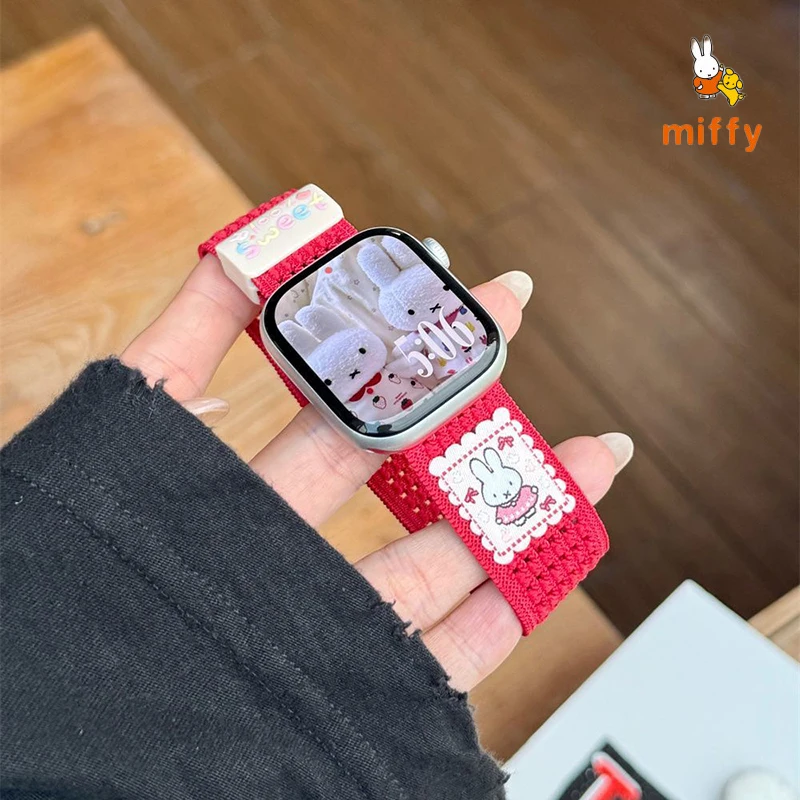 Kawaii Miffy Watch Band Suitable for Iwatch Ultra 10 9 Multicolor Nylon Magnetic Watch Band Anime Accessories Girl Perfect Gifts
