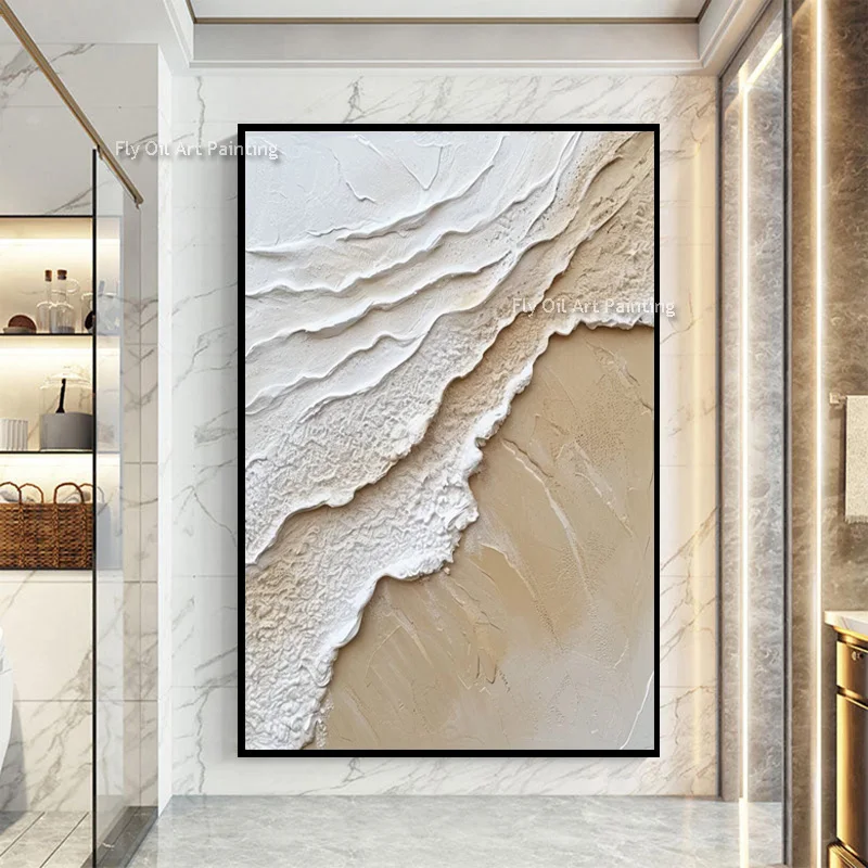 Beige White Abstract Knife Thick Oil Painting New Simplism Design Wall Art Decor For Room Handpainted Pure Beige Canvas Artwork