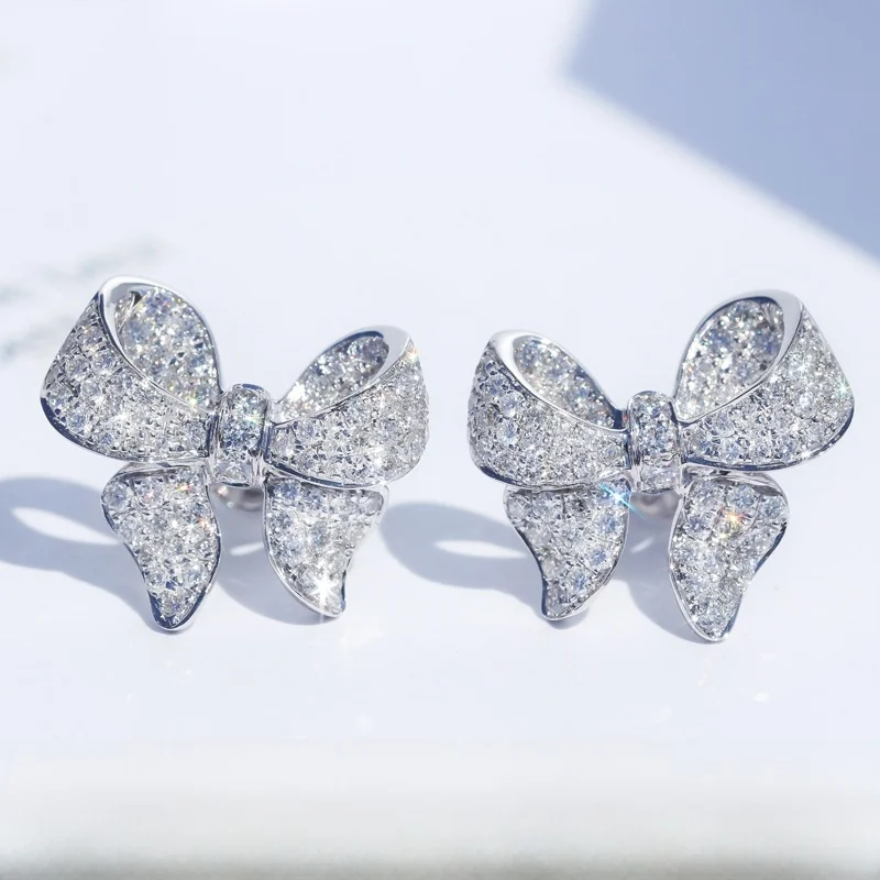 

Polysutt Faion Knot Diamond Simulated Earrings Women's White Gold Plated Luxury Faion Jewelry Ear Rings