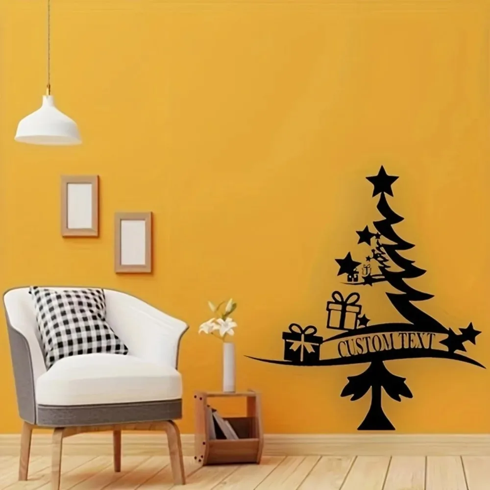 [2D Flat] Personalized Christmas Tree Gift Box Star Custom Text Metal Wall Sign Xmas Home Decor (Only For Decoration)
