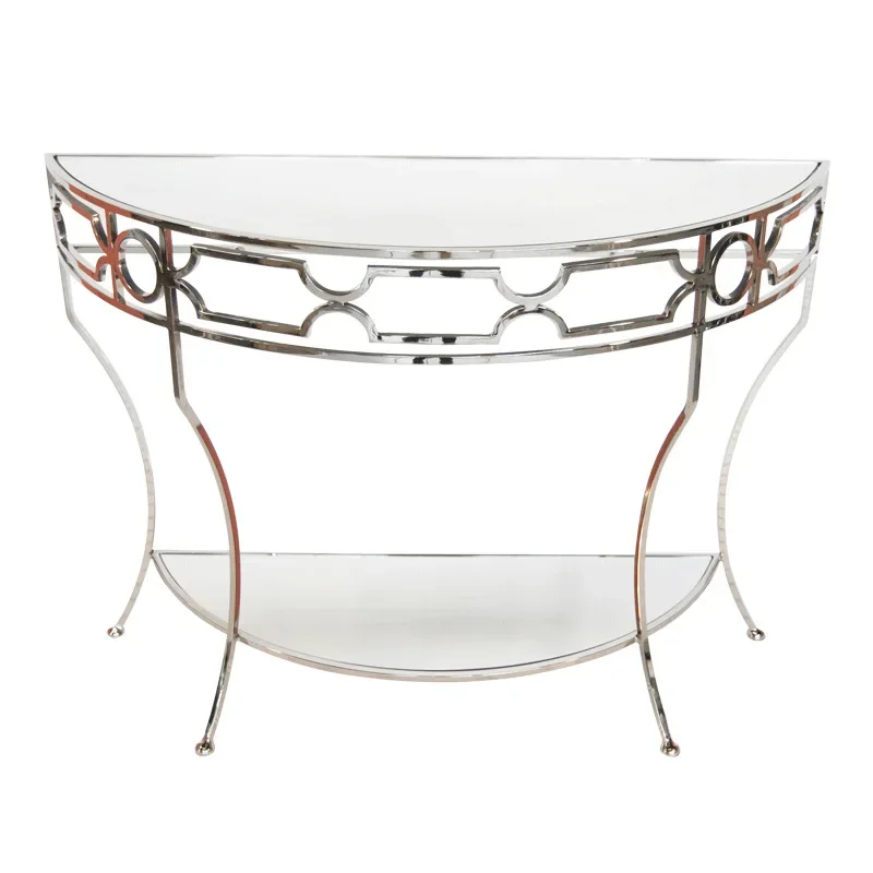 

New Chinese modern light luxury double-layer stainless steel entrance table/soft decoration design/villa/hotel/model room coffee