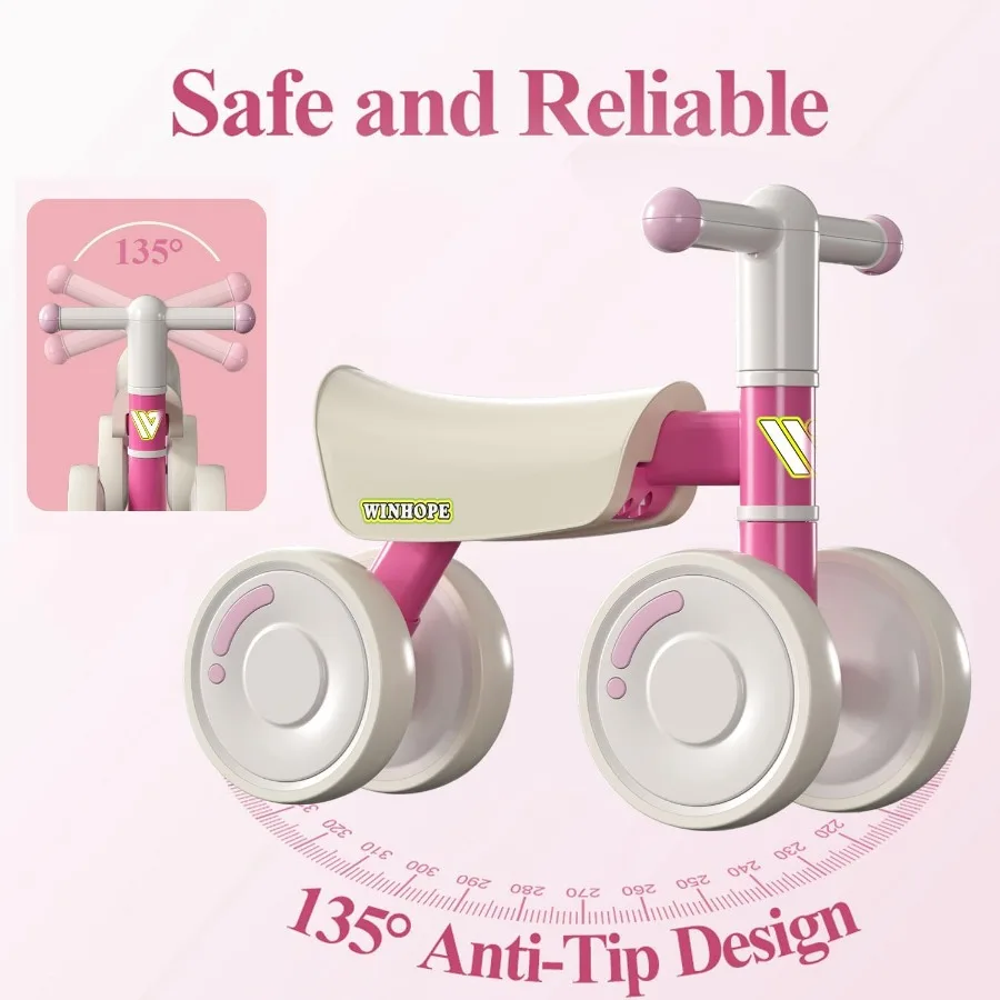 Baby Balance Bike for 1-3 Year Olds Silent Wheels Soft Seat No Sharp Edges Toddler Baby Walker for 12-36 Month Boys Girls First