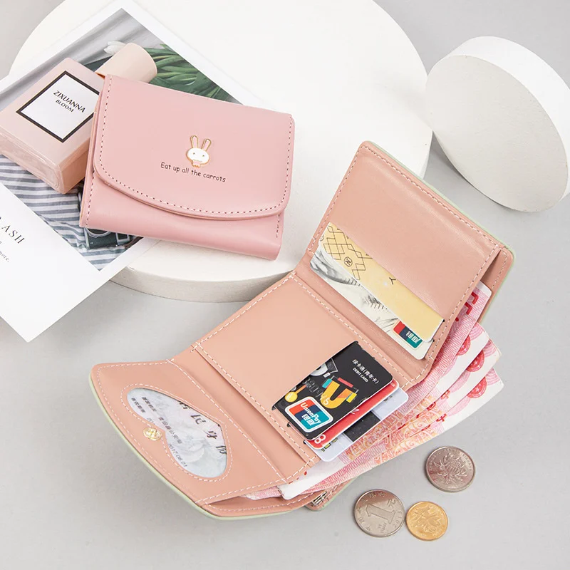 Wallet women's short 2021 new cute rabbit lock zero wallet PU leather 30% coin bag Student Wallet