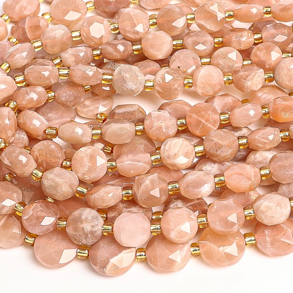 ORANGE MOONSTONE 8MM 10MM FACETED RONDELLE GEMSTONE BEADS FOR JEWELRY MAKING DIY HANDMADE HEALING CRYSTALS ACCESSORIES