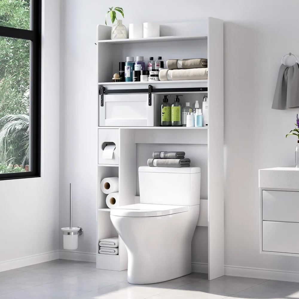 

Over The Toilet Storage Cabinet, Farmhouse Toilet Organizer 6-Tier, Home Space-Saving Toilet Rack with Adjustable Bottom Bar